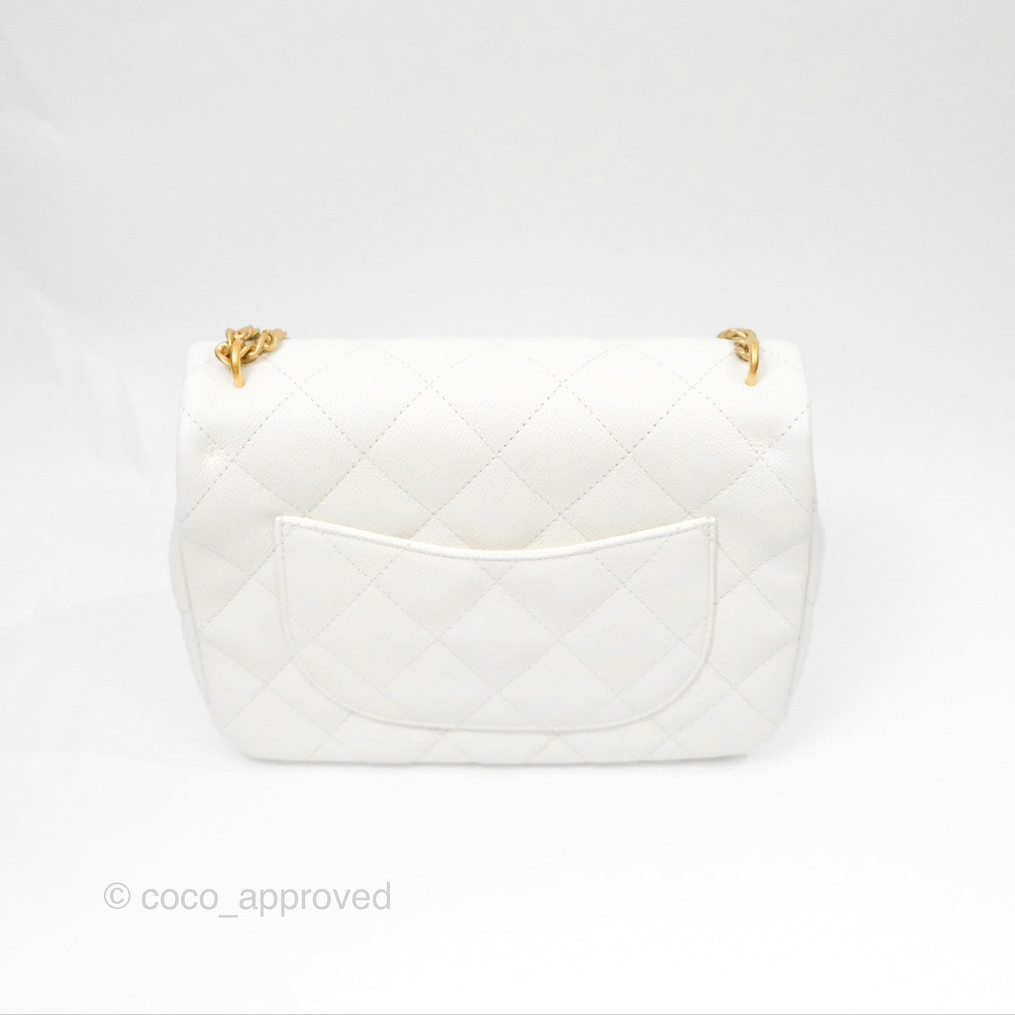 Chanel Large Flap Bag Heart Adjustable Chain White Caviar Aged Gold Hardware