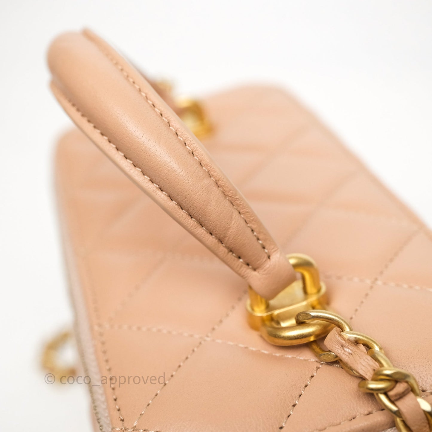 Chanel Top Handle Vanity Lambskin Beige Bag Gold Hardware