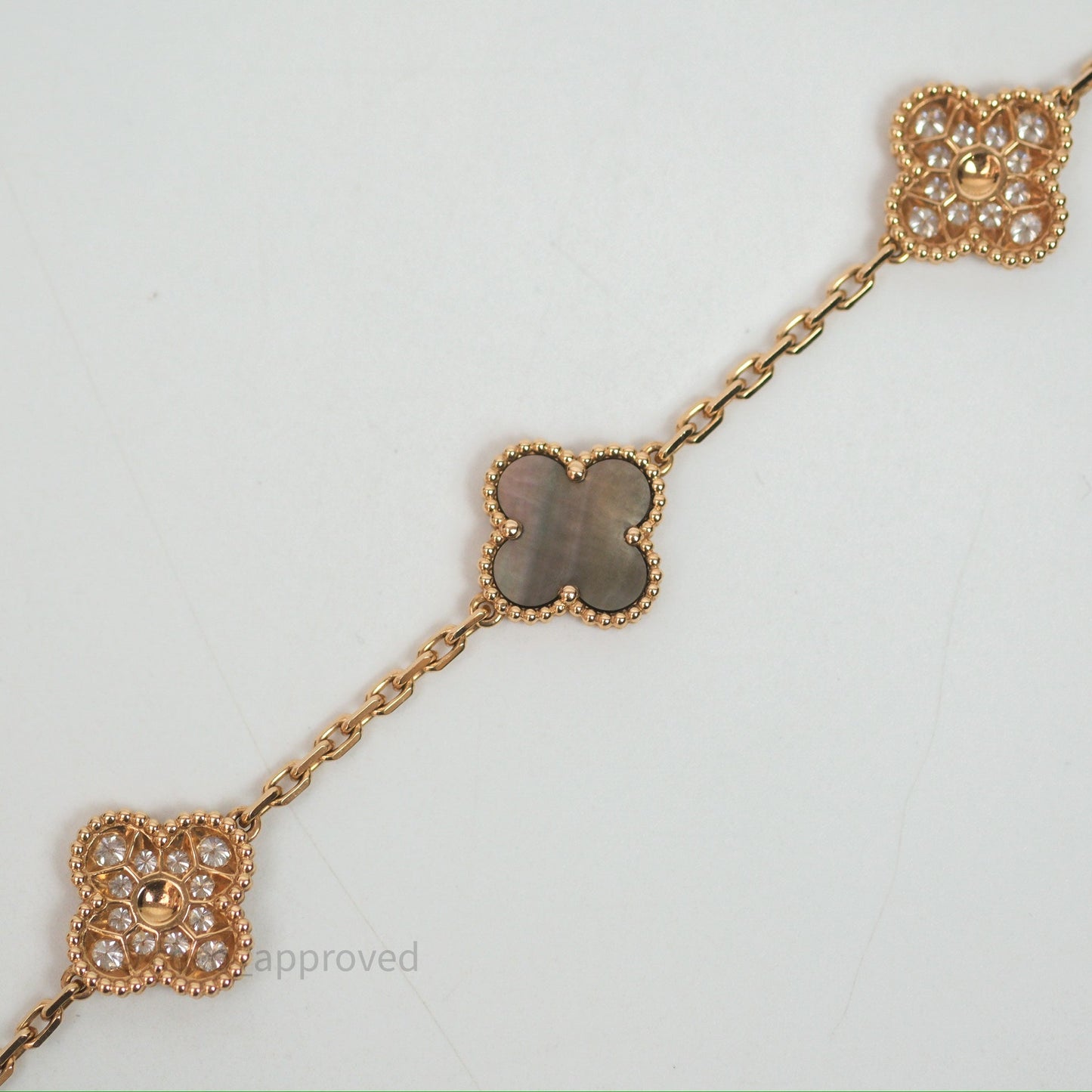 Van Cleef & Arpels Vintage Alhambra 5 Motifs Bracelet Grey Mother-of-pearl Diamonds Rose Gold