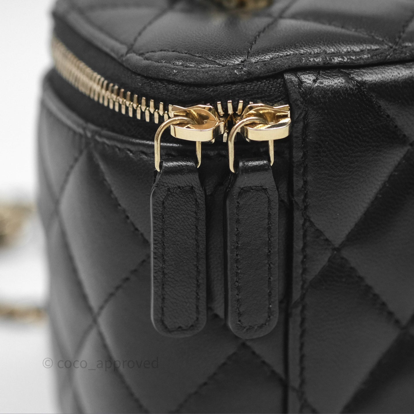 Chanel Classic Vanity Rectangular Top Handle With Chain Black Lambskin Gold Hardware