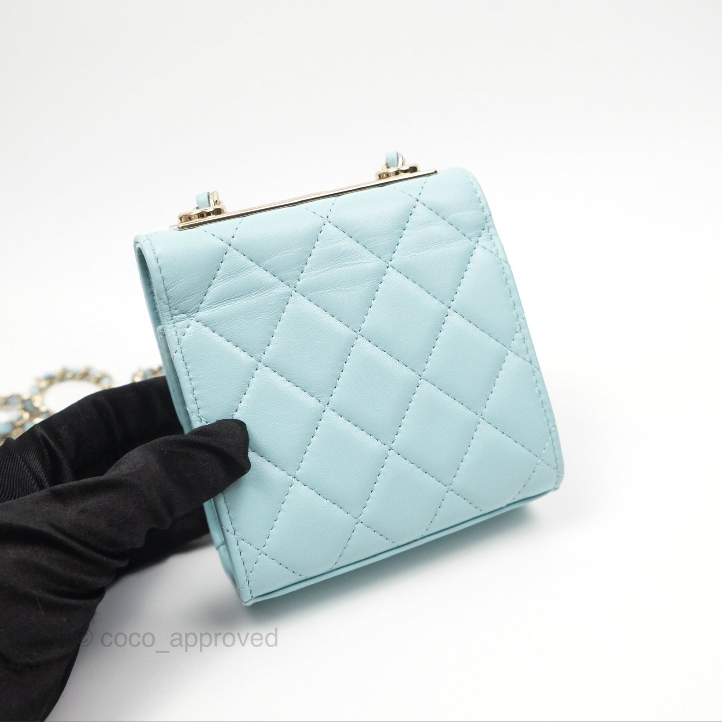 Chanel Mini Quilted Trendy CC Clutch With Chain Tiffany Blue Lambskin Gold Hardware