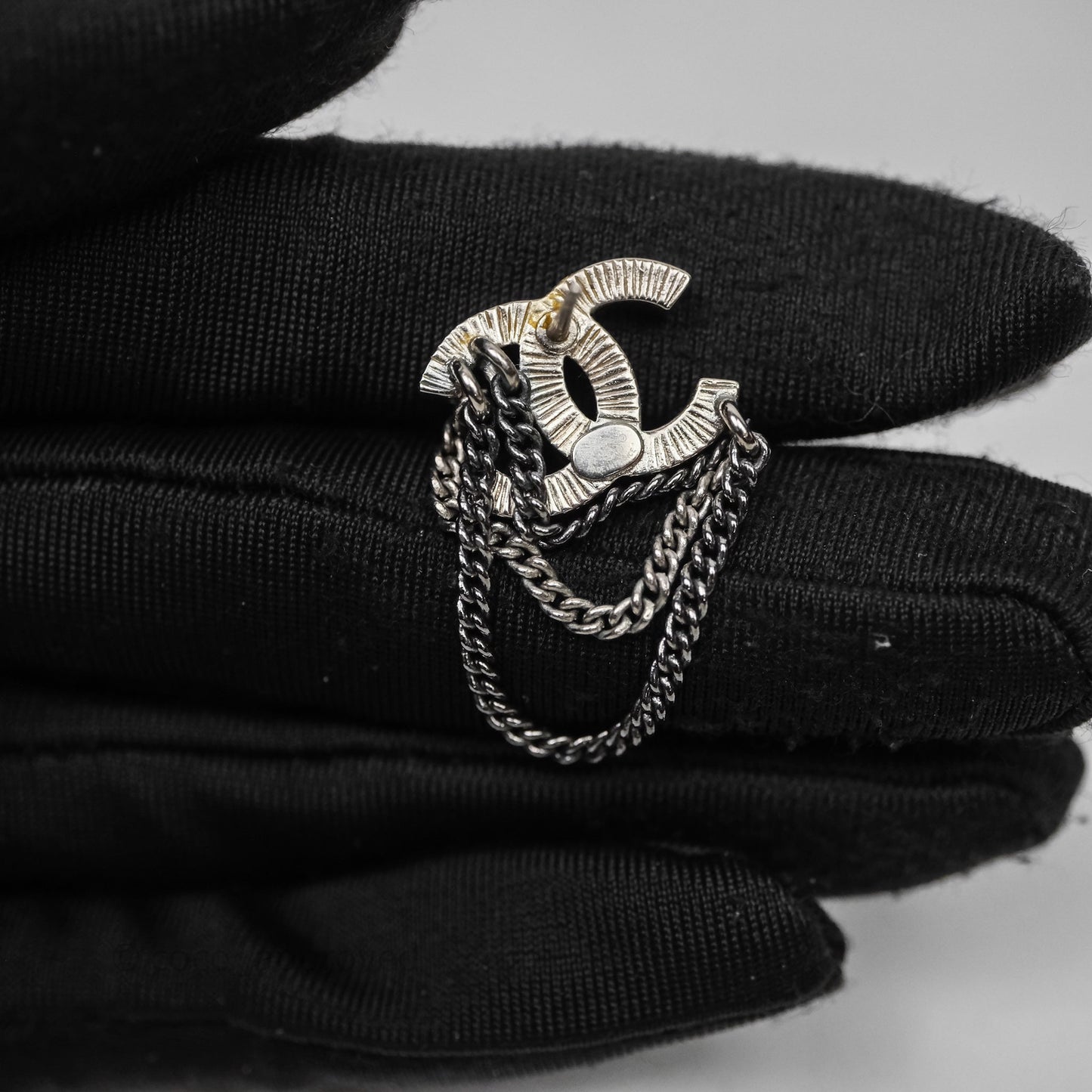 Chanel CC Crystals Chains Drop Earrings Silver Tone 21B