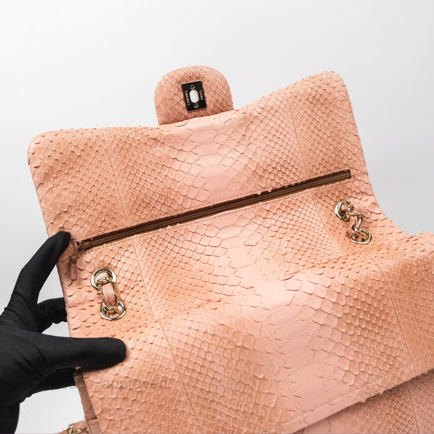 Chanel Jumbo Double Flap Python Pink Gold Hardware