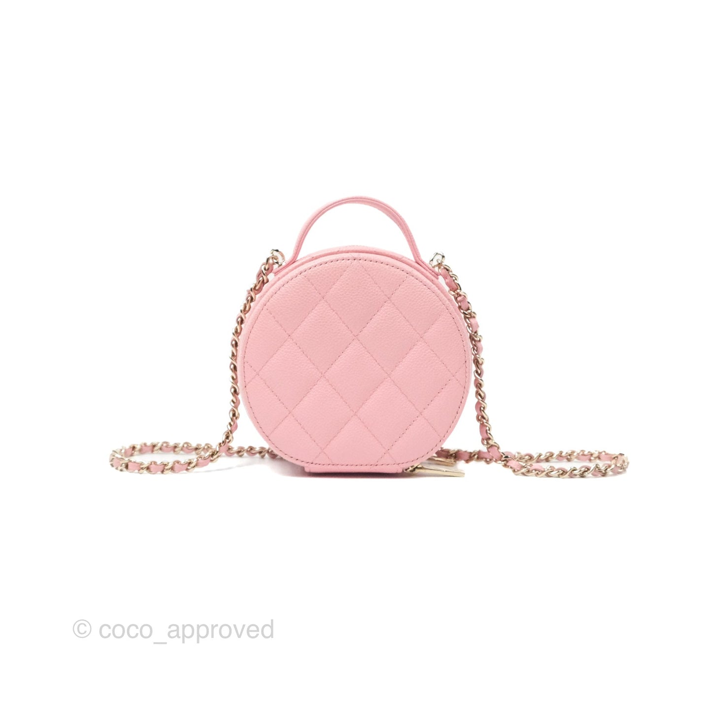Chanel Mini Round Vanity Bag Handle With Care Pink Caviar 22C