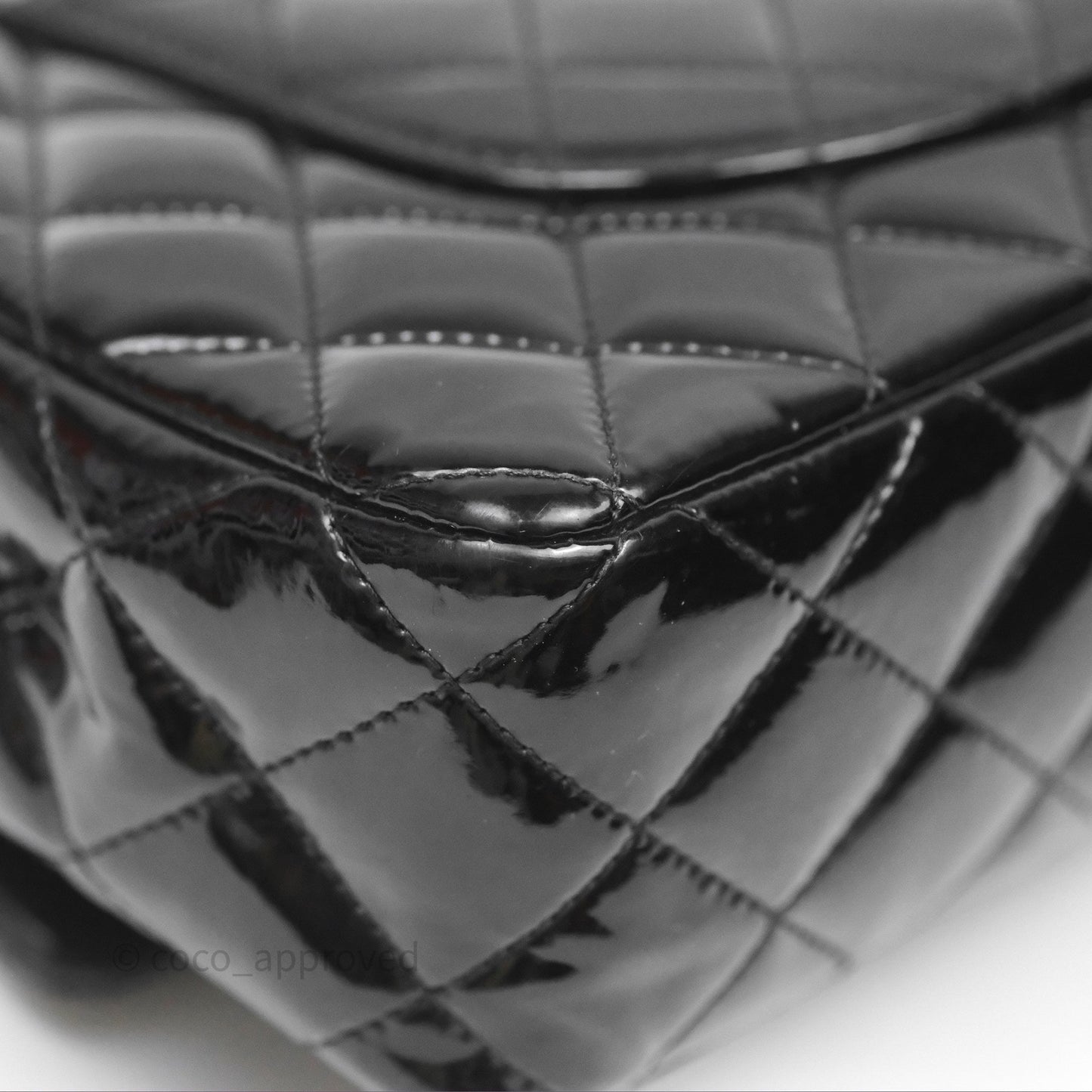 Chanel Classic M/L Medium Flap Quilted Black Patent Silver Hardware