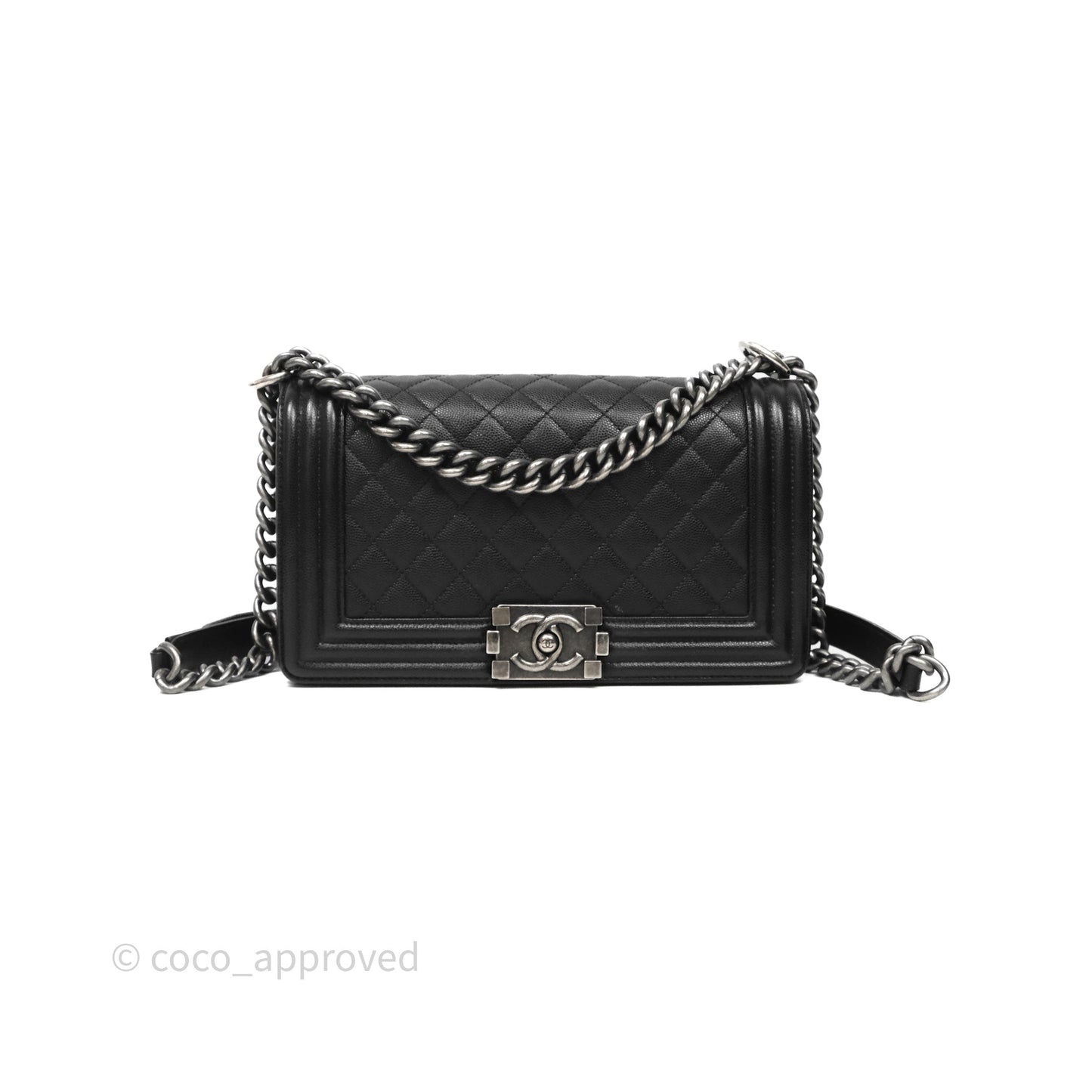 Chanel Medium Boy Quilted Black Caviar Ruthenium Hardware