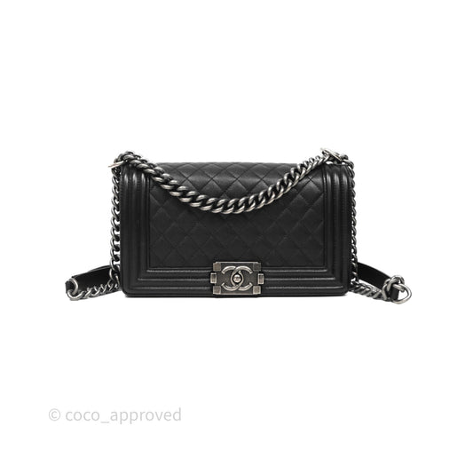 Chanel Medium Boy Quilted Black Caviar Ruthenium Hardware