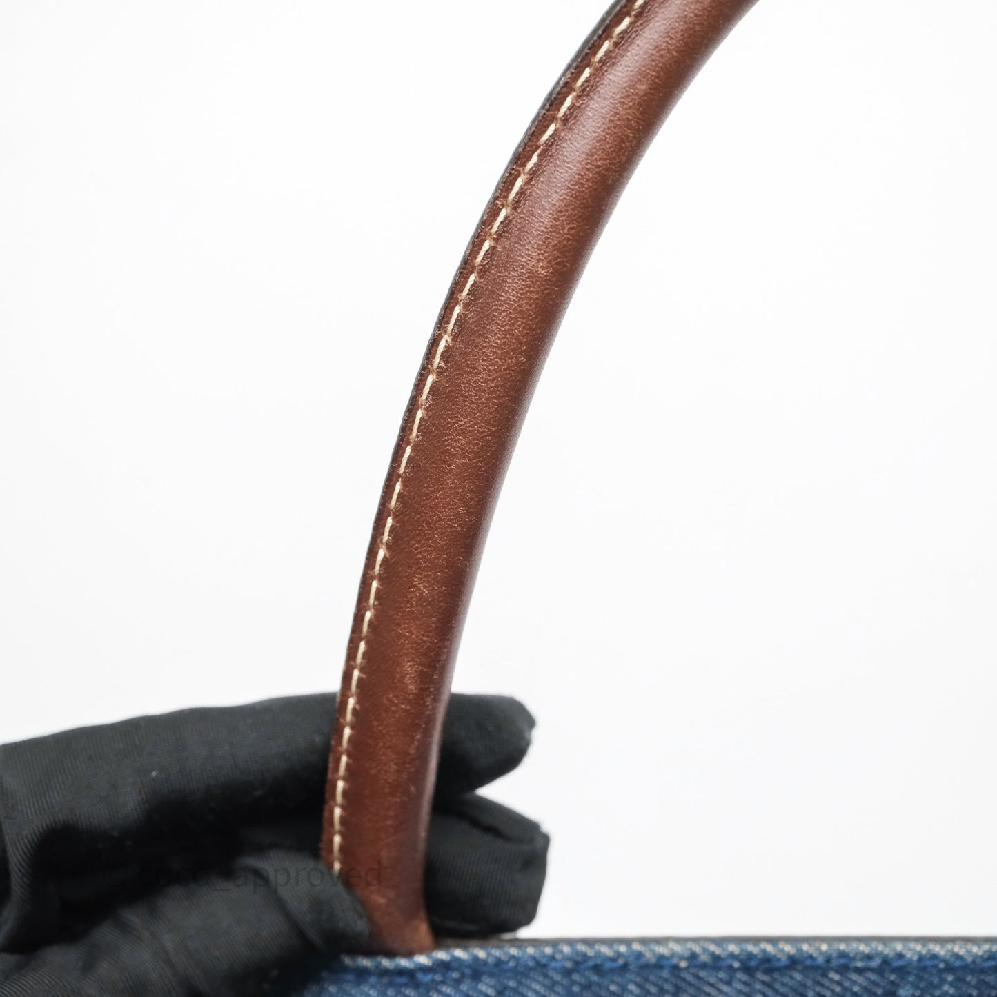 Chanel Vintage CC Tote Bag Denim Brown Leather