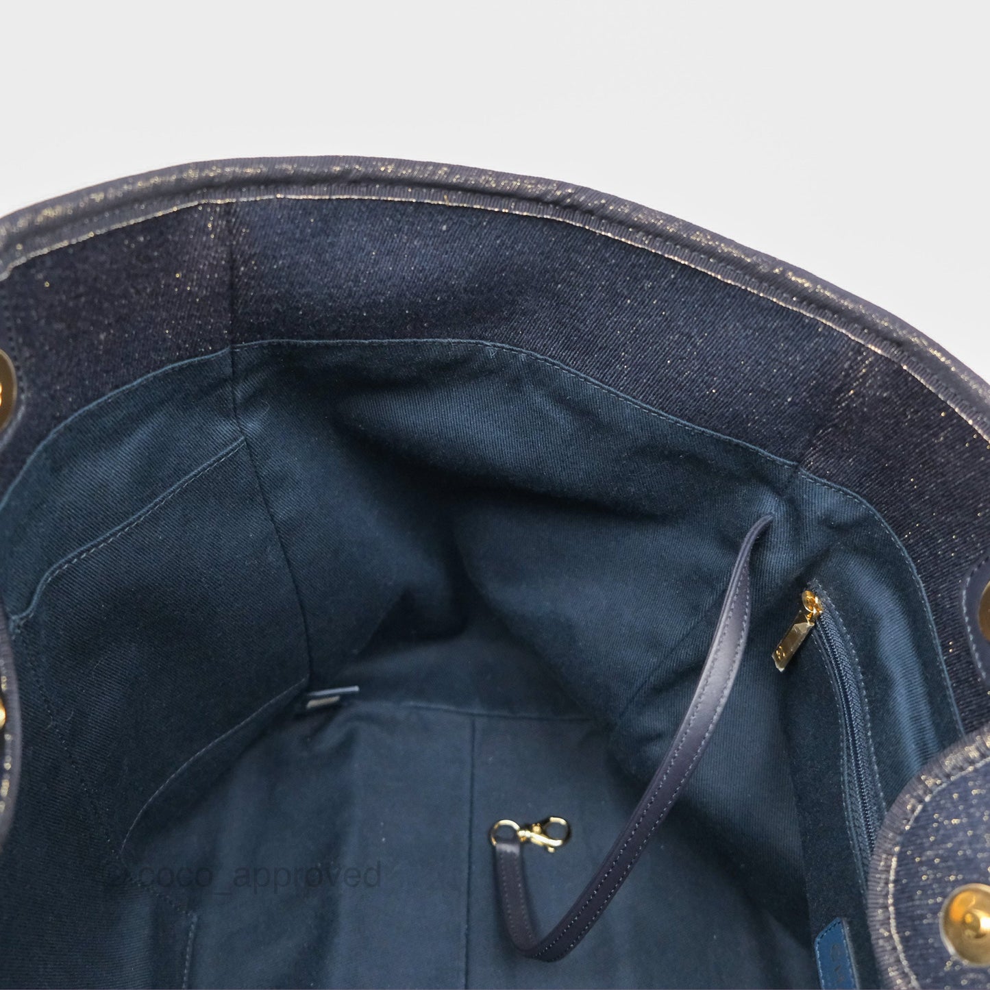 Chanel Large Deauville Navy Glitter Canvas Gold Hardware