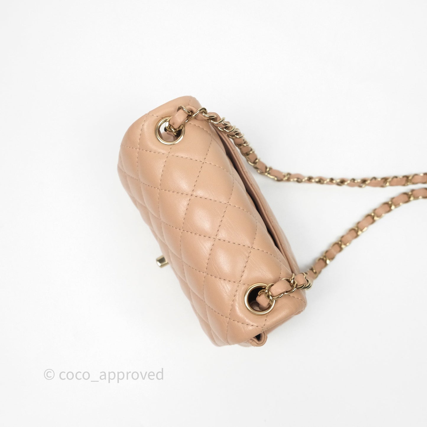 Chanel Mini Square Flap Quilted Beige Lambskin Gold Hardware