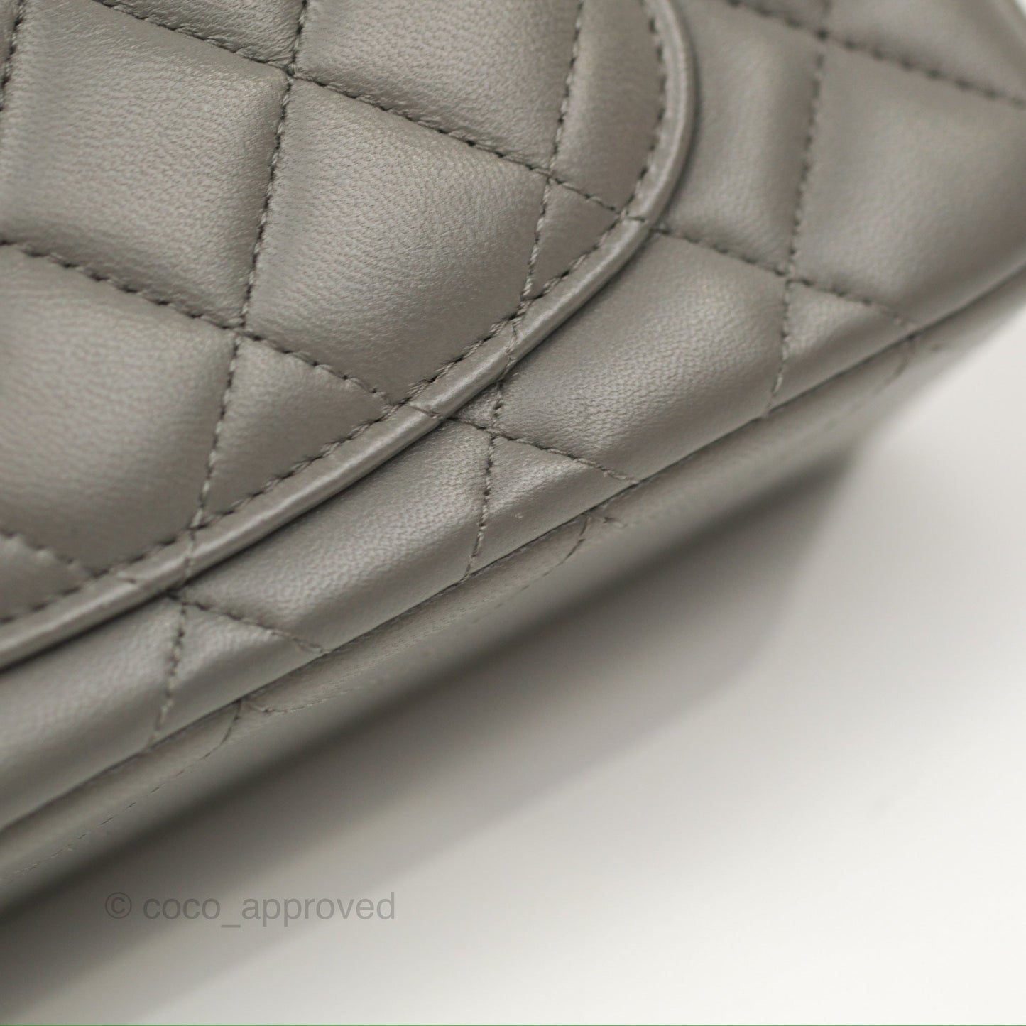 Chanel Top Handle Mini Rectangular Flap Bag Grey Lambskin Gold Hardware