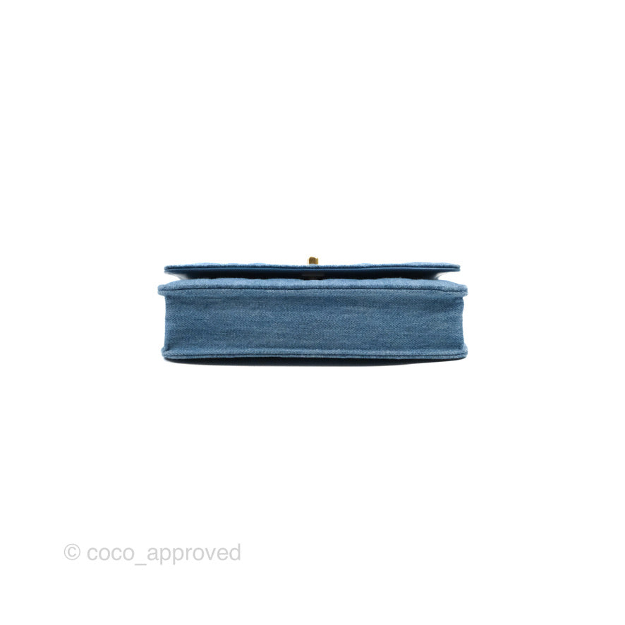Chanel Quilted Pearl Crush Wallet on Chain WOC Denim Aged Gold Hardware