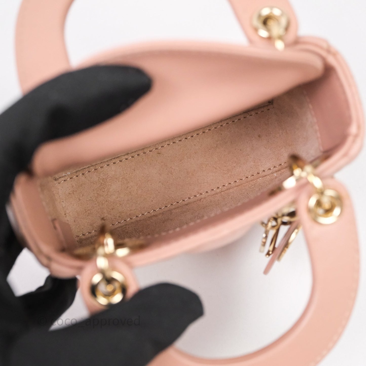 Christian Dior Micro Lady Dior Pink Beige Cannage Calfskin Gold Hardware
