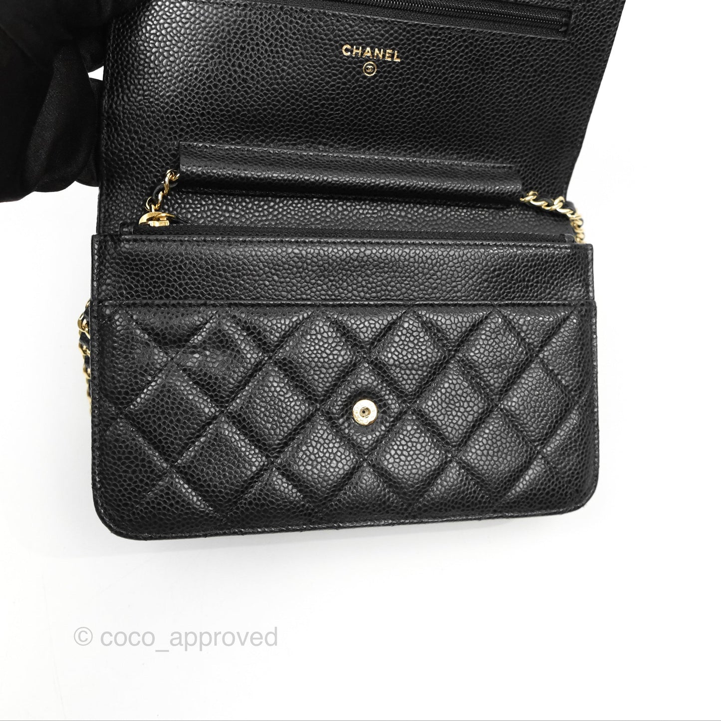 Chanel Quilted Classic Wallet On Chain WOC Black Caviar Gold Hardware