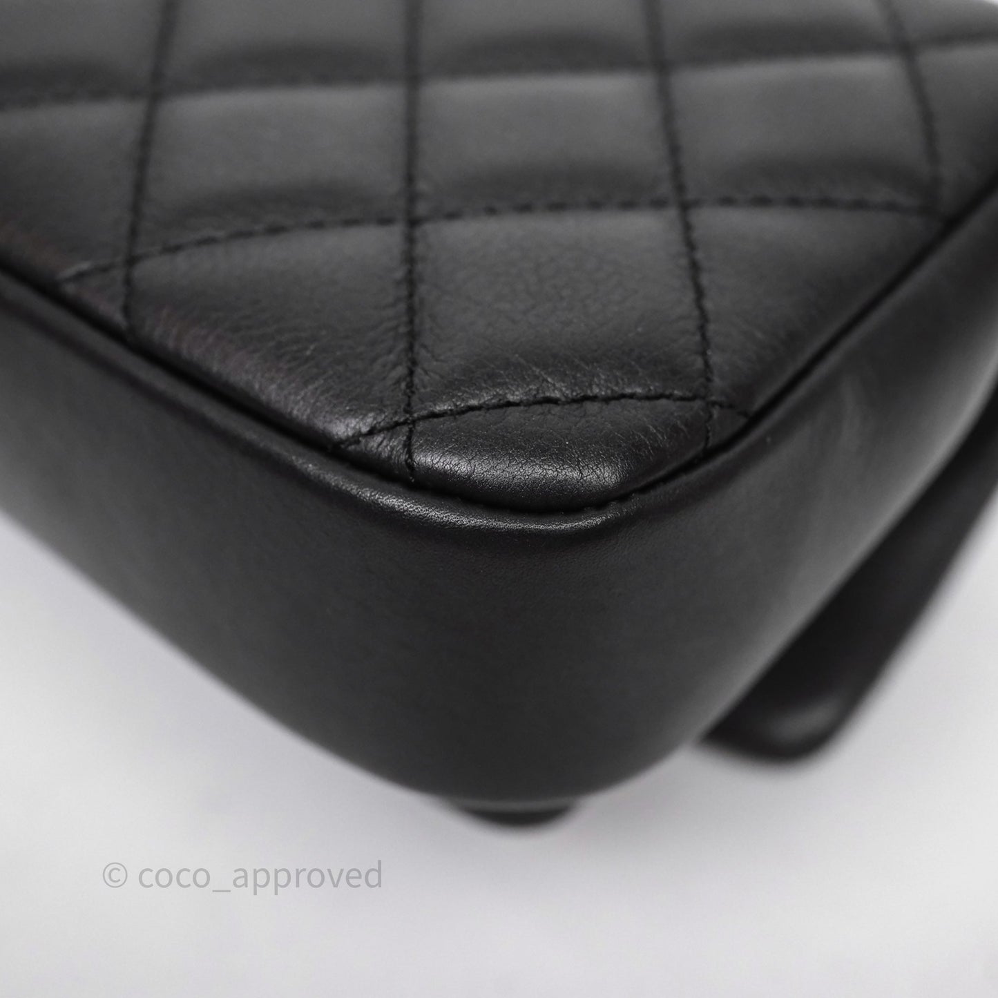 Chanel Quilted Handle Flap Bag Black Calfskin Aged Gold Hardware
