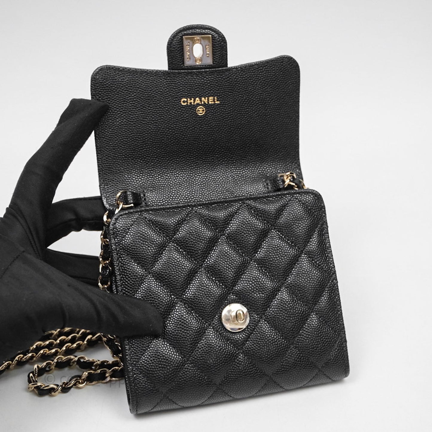Chanel Quilted Mini Wallet on Chain WOC Black Caviar Gold Hardware