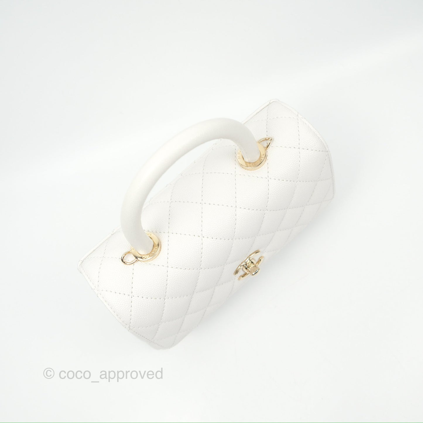 Chanel Small Quilted Coco Handle White Caviar Gold Hardware