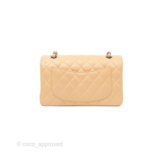 Chanel Small Classic Quilted Flap Beige Caviar Silver Hardware