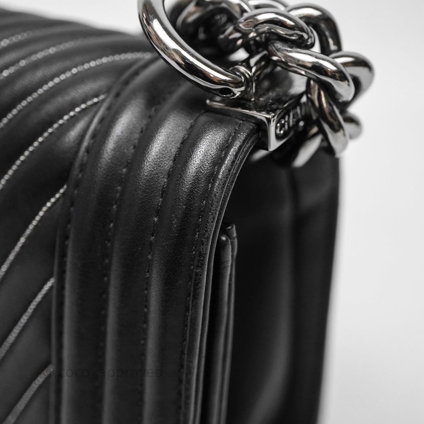 Chanel Small Boy Beaded Chevron Black Lambskin Silver Hardware