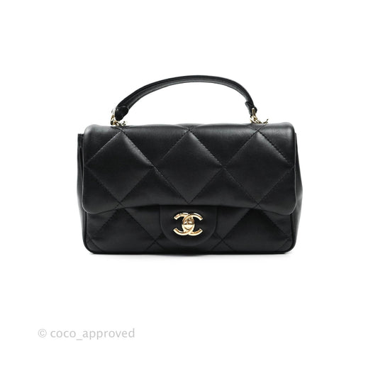 Chanel Easy Cherry Flap Bag With Handle Black Lambskin Gold Hardware 19K