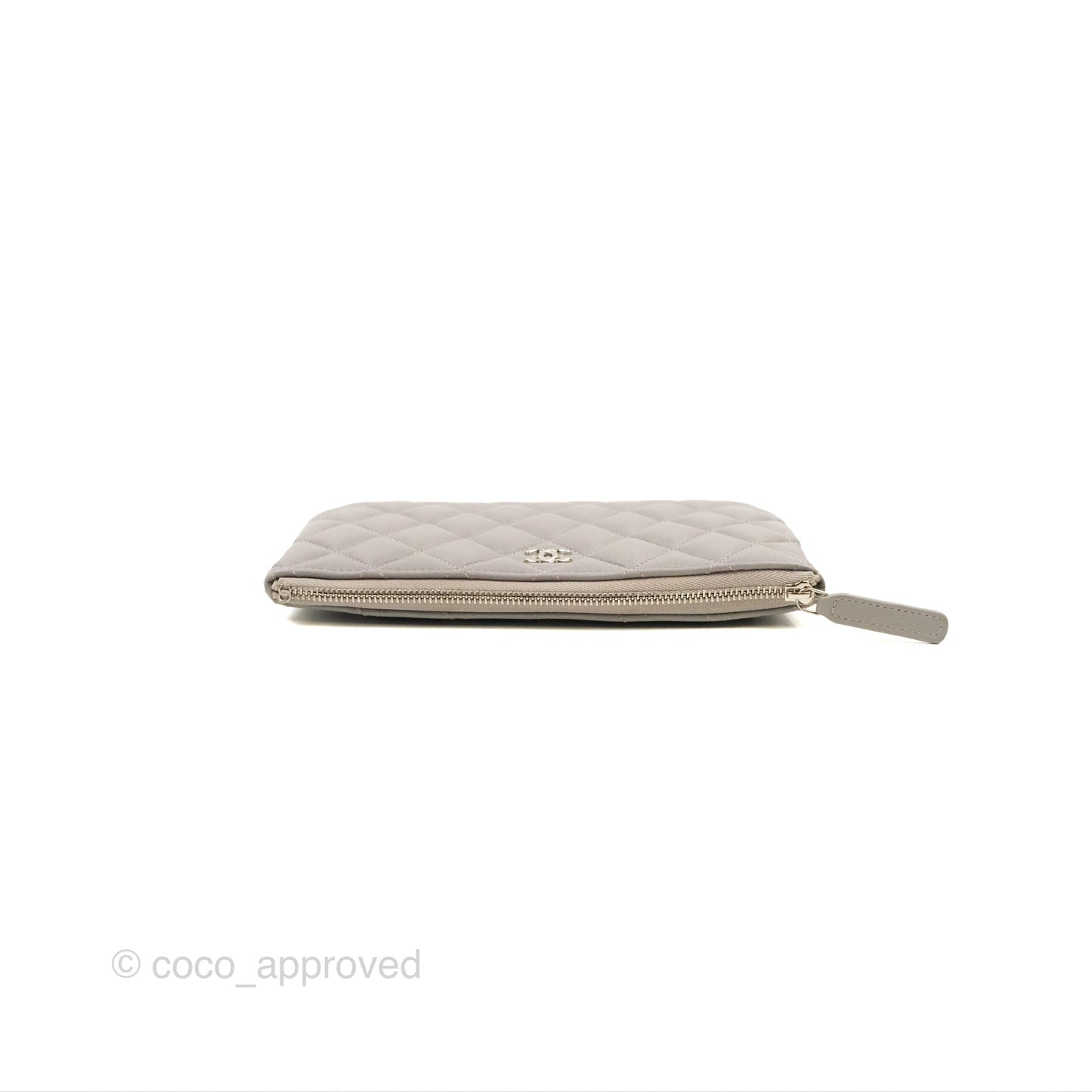 Chanel Quilted Small O Case Grey Lambskin Silver Hardware