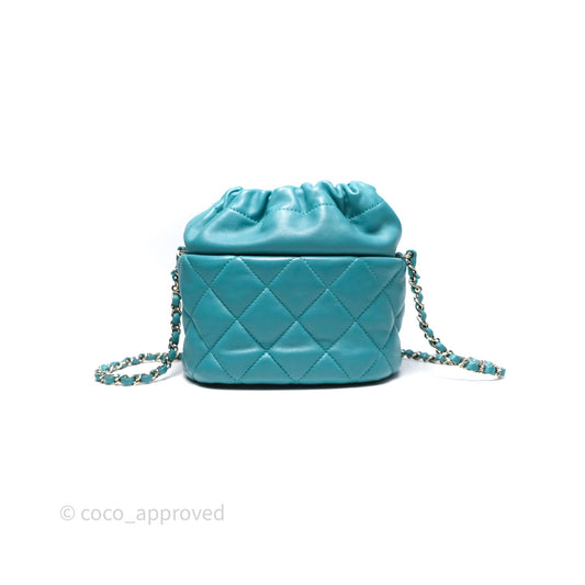 Chanel Pearl CC Drawstring Bucket Bag Teal Green Lambskin Gold Hardware