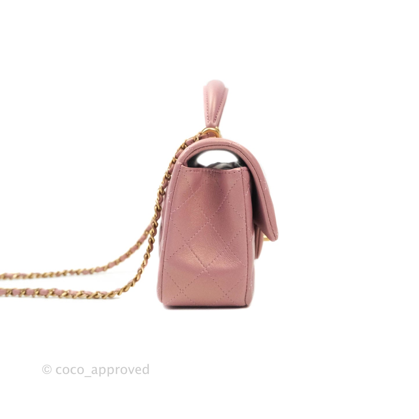 Chanel Top Handle Mini Rectangular Flap Bag Iridescent Dark Pink Lambskin Aged Gold Hardware