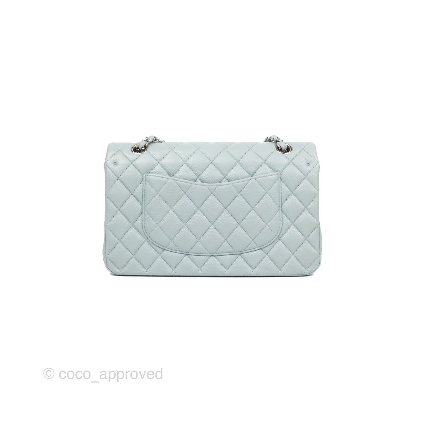 Chanel Classic M/L Medium Flap Quilted Light Grey Blue Caviar Silver Hardware