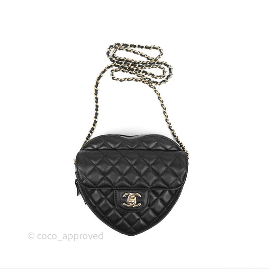Chanel Large Heart Bag Black Lambskin Gold Hardware 22S
