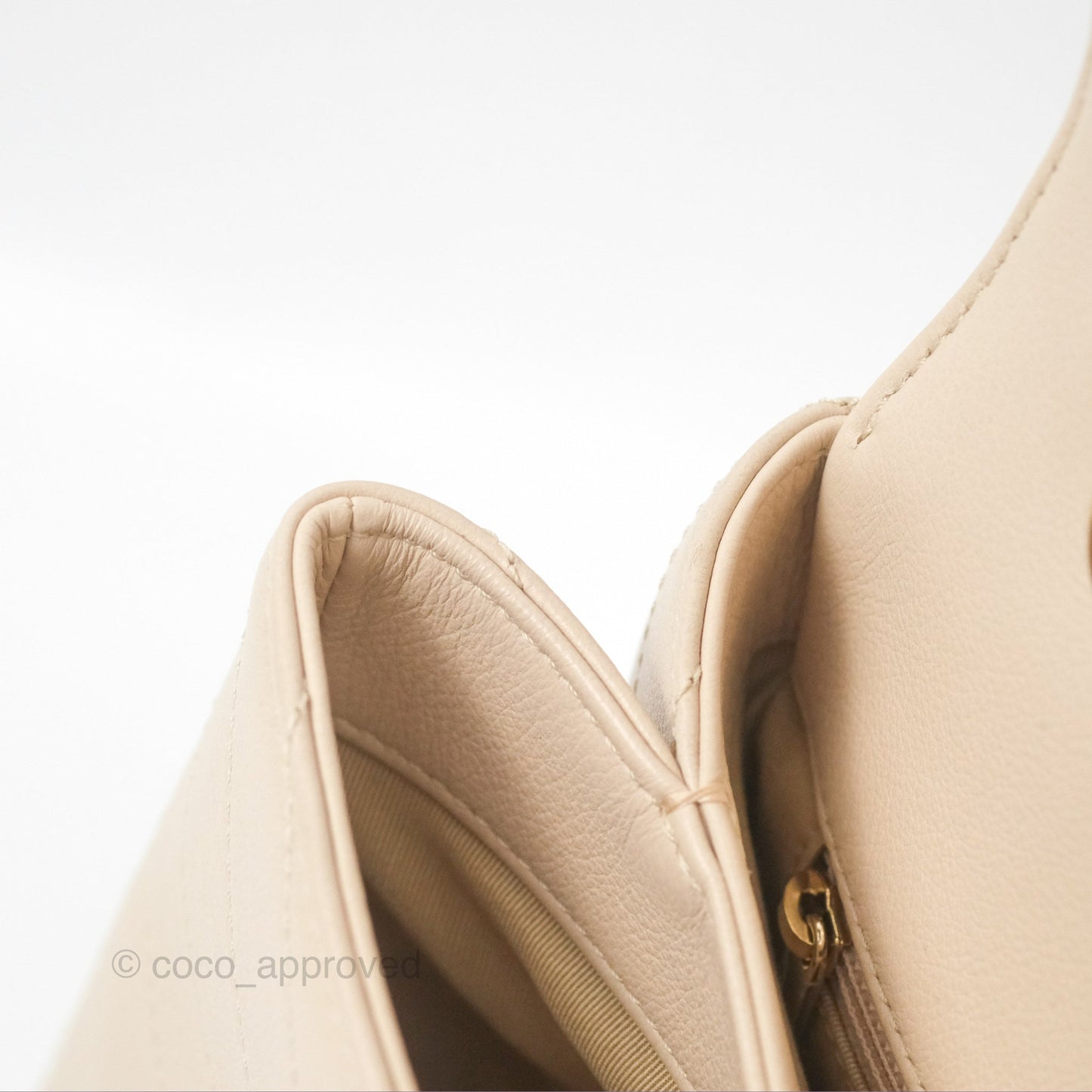 Chanel Large Chevron Chic Top Handle Bag Light Beige Grained Calfskin Gold Hardware