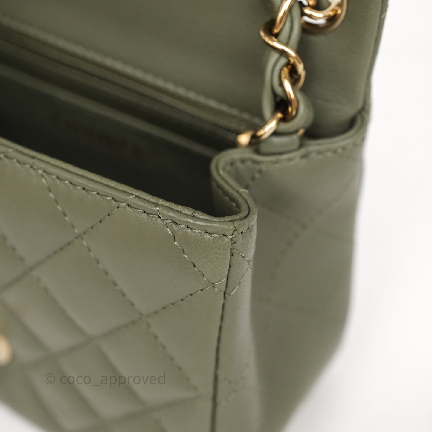 Chanel Quilted Mini Square Olive Green Lambskin Gold Hardware