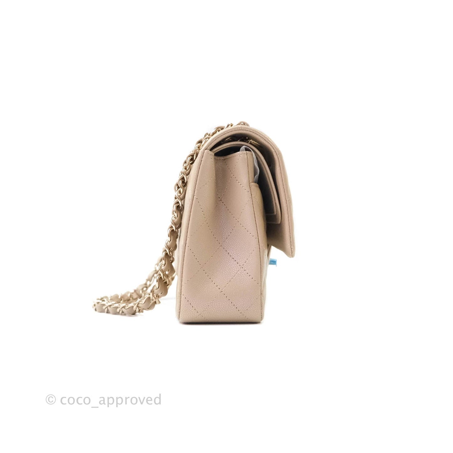 Chanel M/L Medium Double Flap Bag Iridescent Dark Beige Caviar Gold Hardware 21S
