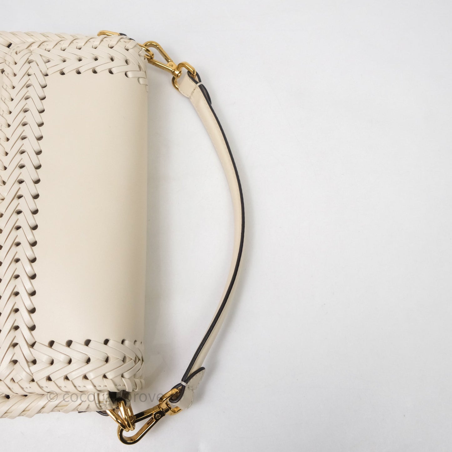 Fendi Braided Leather Baguette Bag Ivory Gold Hardware