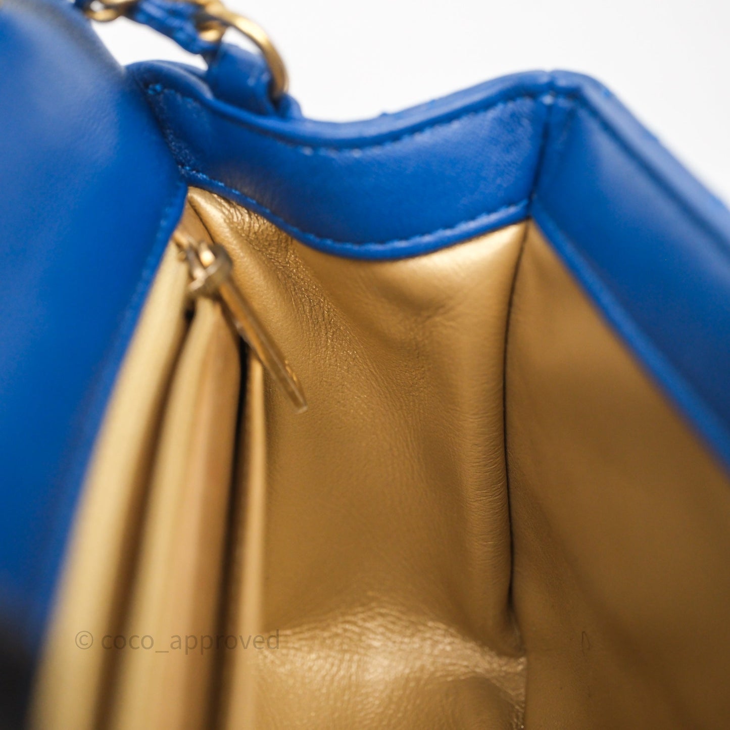 Chanel Pearl Crush Mini Square Quilted Blue Lambskin Aged Gold Hardware