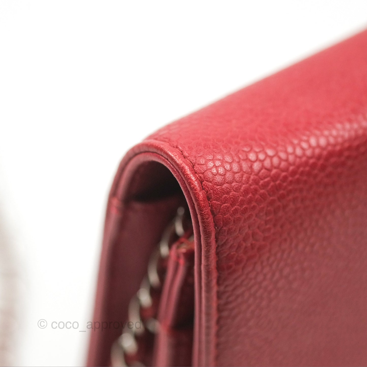 Chanel CC Wallet On Chain WOC Red Caviar Silver Hardware