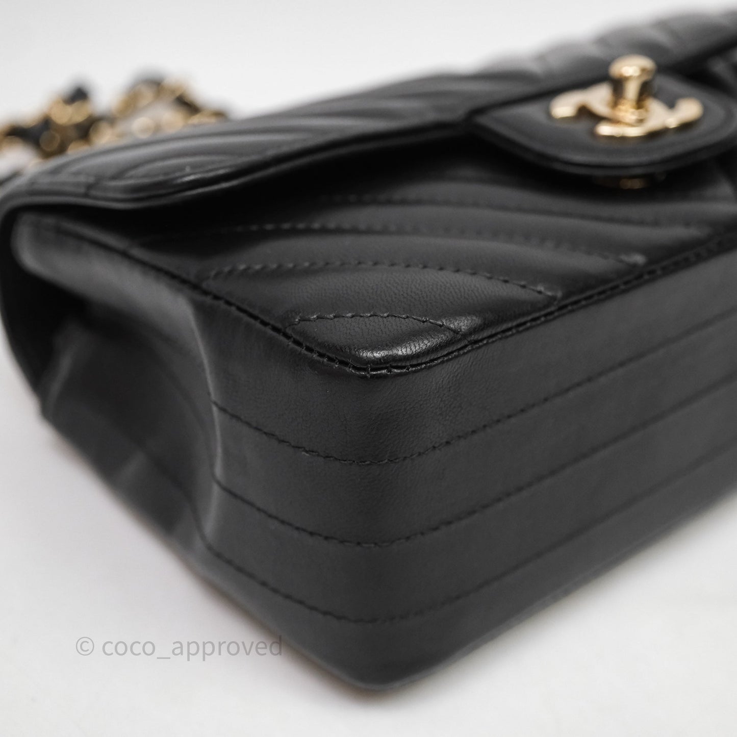 Chanel Quilted Mini Rectangular Chevron Black Lambskin Gold Hardware