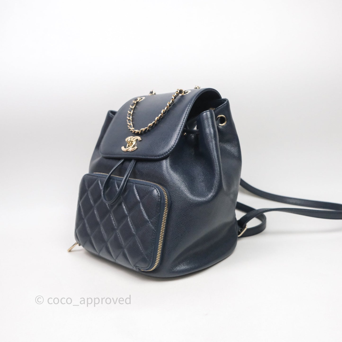 Chanel Quilted Business Affinity Backpack Navy Caviar Light Gold Hardware