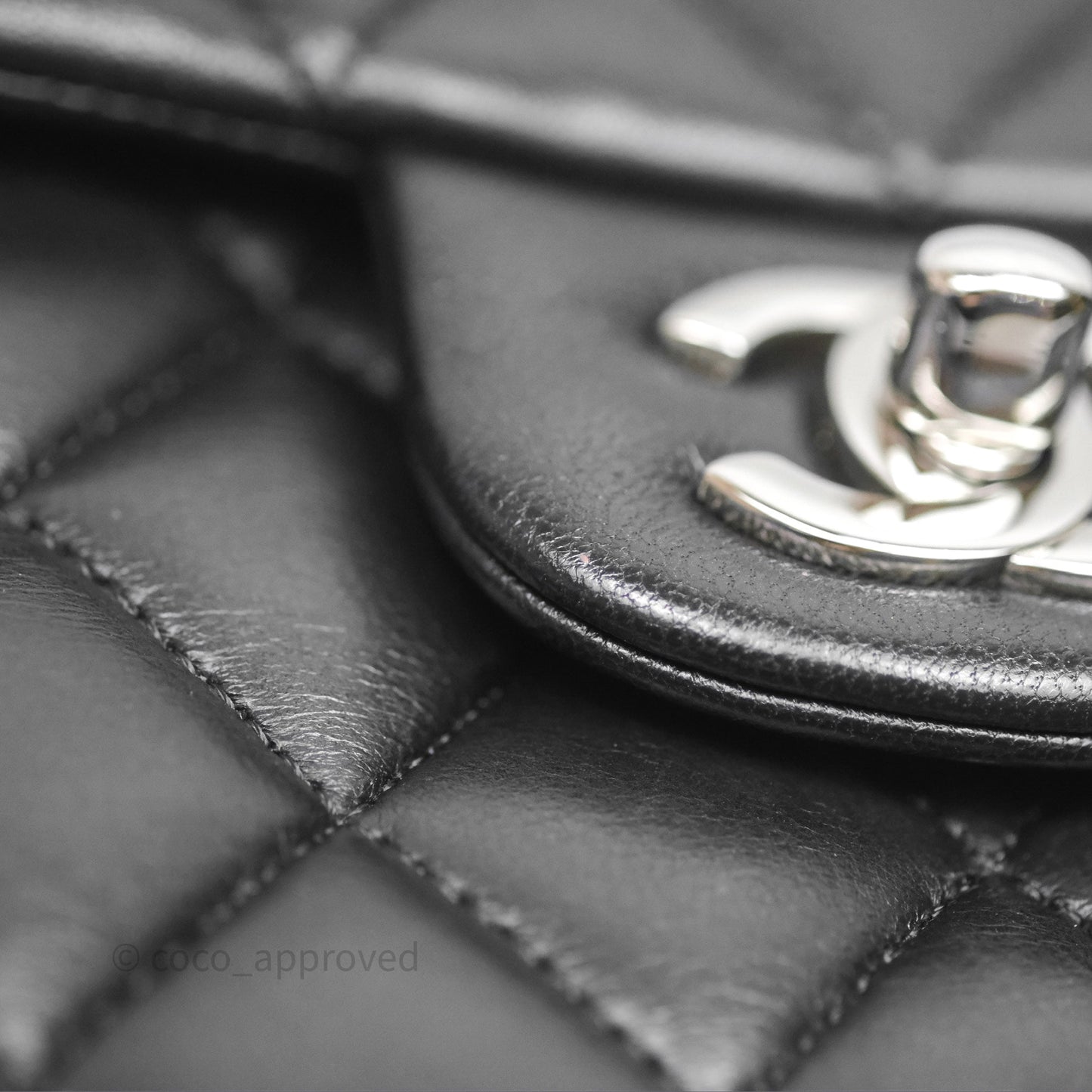 Chanel Classic M/L Medium Flap Quilted Black Lambskin Silver Hardware