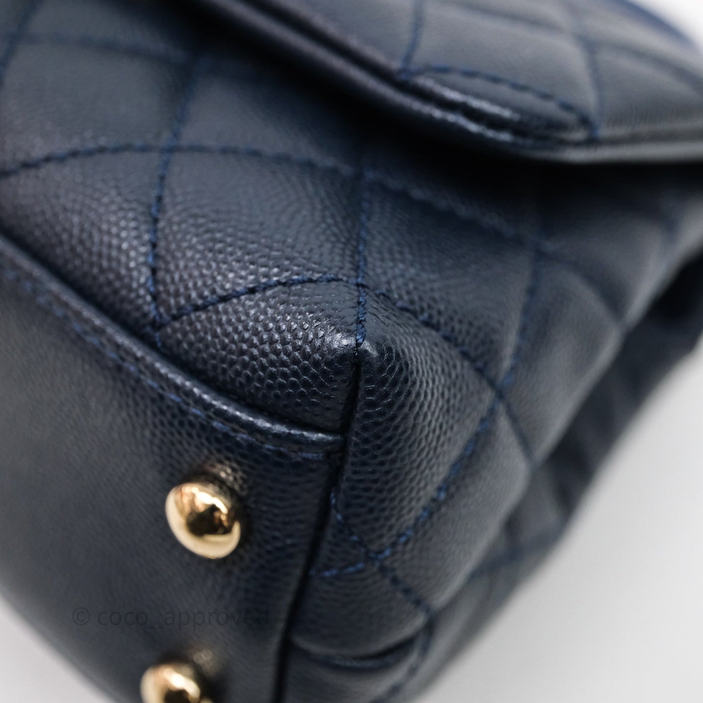 Chanel Mini Coco Handle Quilted Navy Caviar Gold Hardware Lizard Embossed Handle