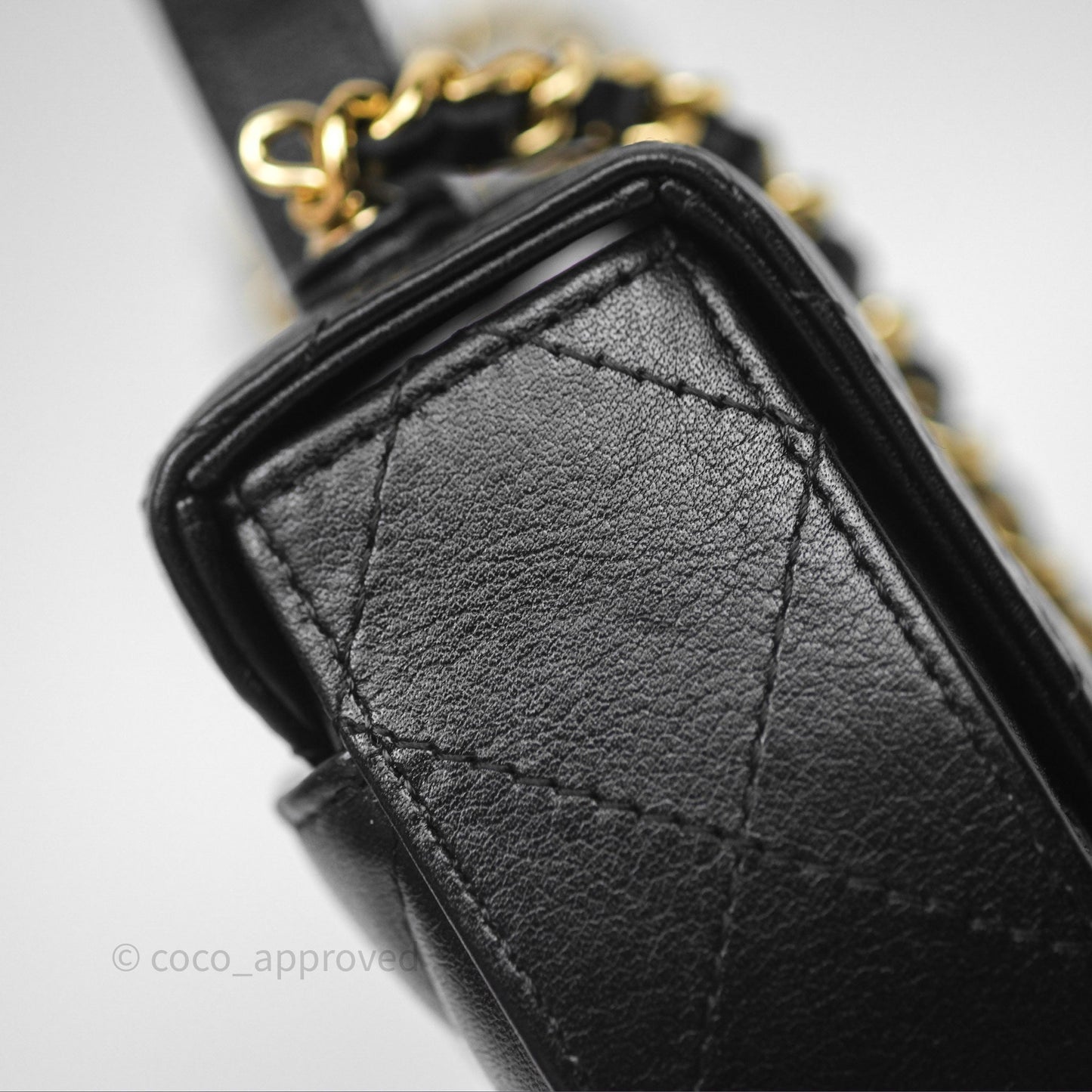 Chanel Quilted Phone Holder with Chain Black Shiny Calfskin Gold Hardware 23A