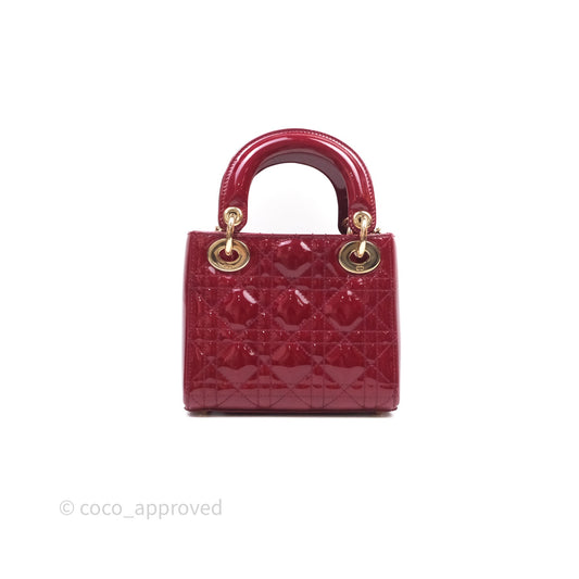 Christian Dior Mini Lady Dior Red Patent Cannage Gold Hardware
