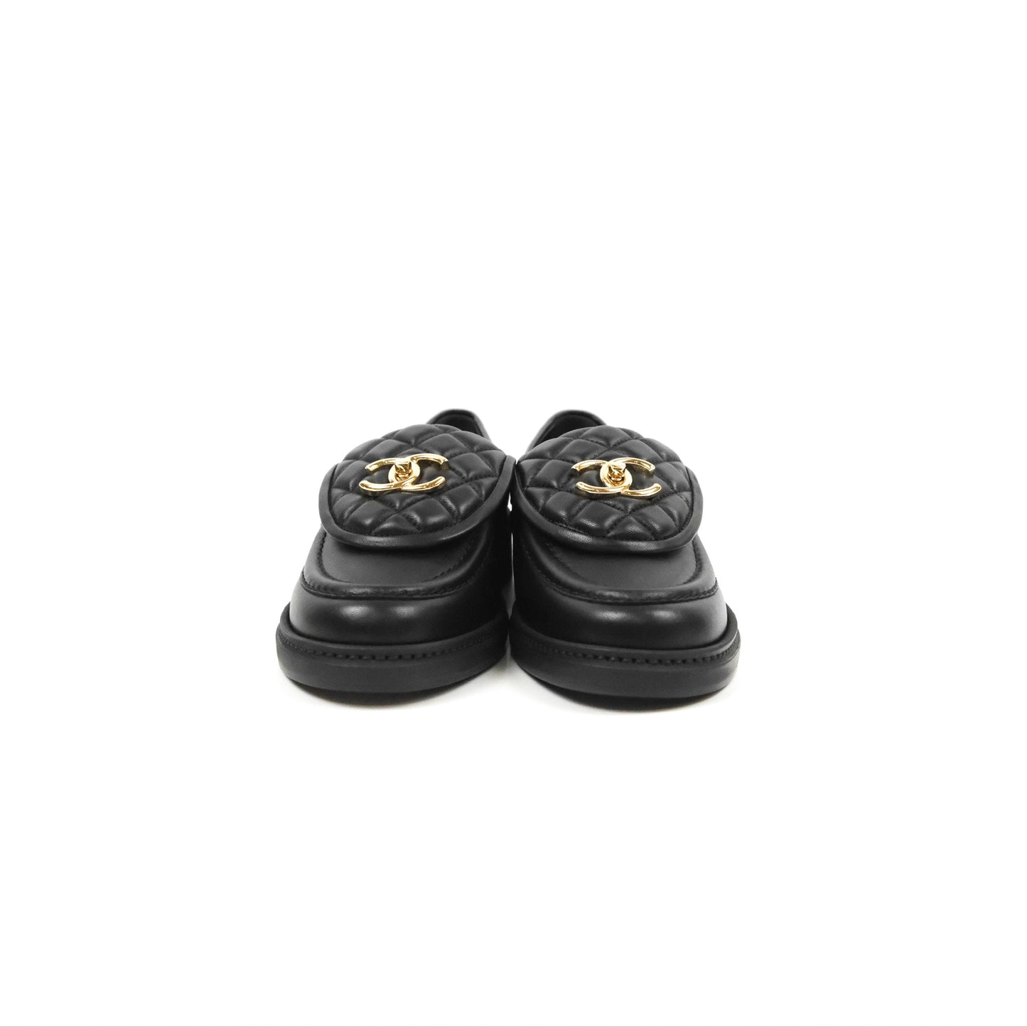 Chanel CC Turnlock Loafers Quilted Black Calfskin Gold Hardware Size 37.5
