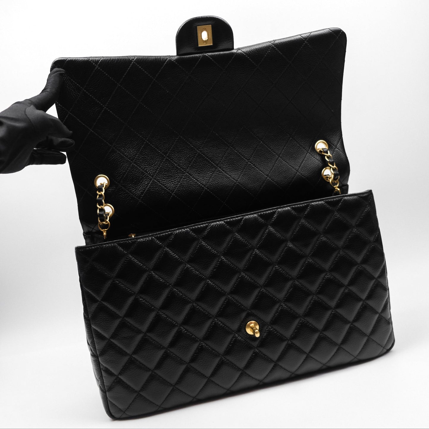 Chanel Quilted XXL Classic Flap Travel Bag Black Caviar Aged Gold Hardware 24C