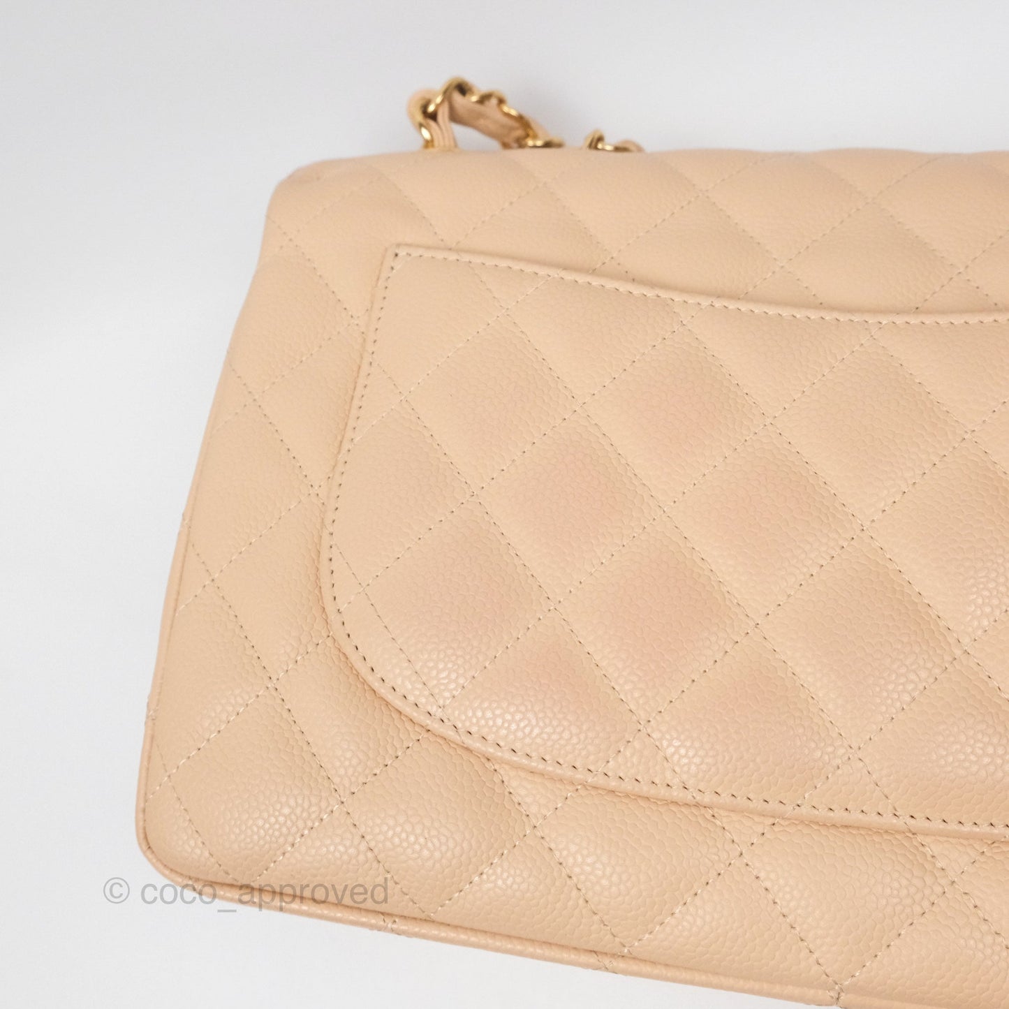 Chanel Jumbo Single Flap Quilted Beige Caviar Gold Hardware