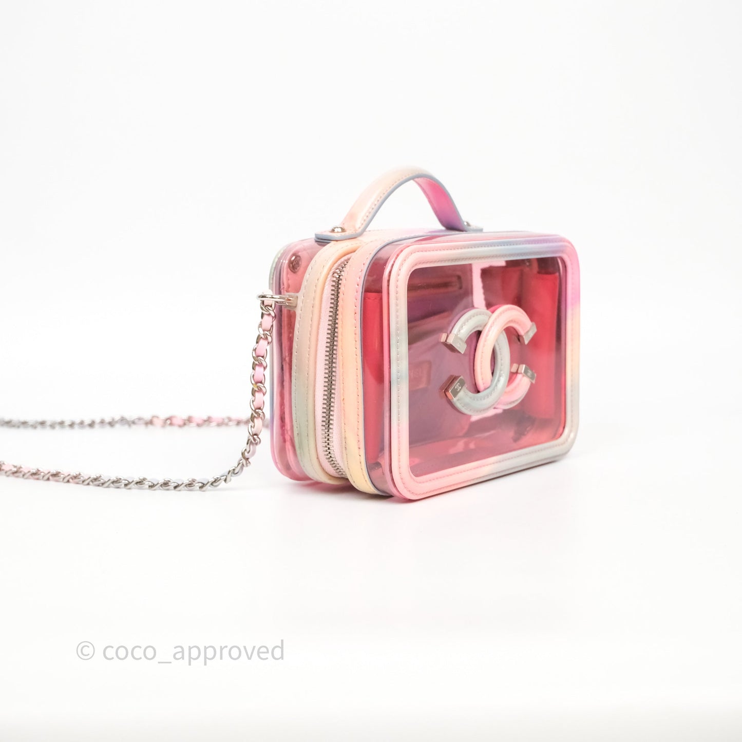 Chanel Filigree Pink Vanity Case PVC Silver Hardware