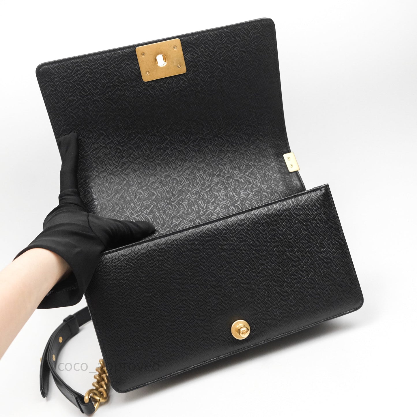 Chanel Medium Boy Quilted Black Caviar Aged Gold Hardware