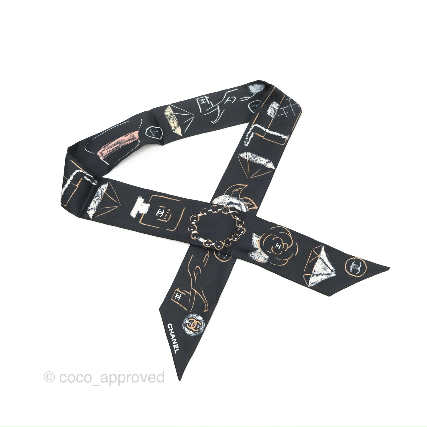 Chanel CC Silk Twilly Black