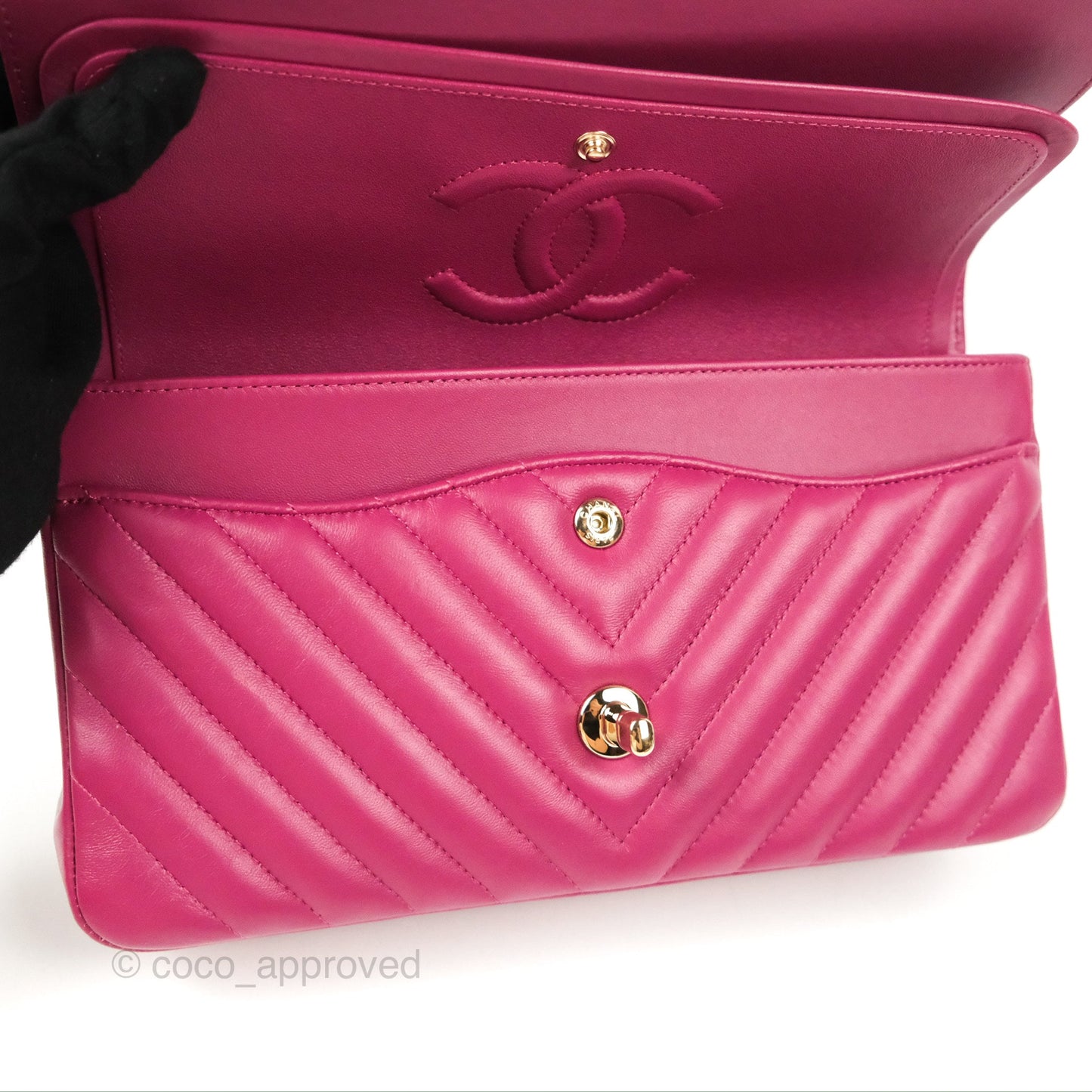 Chanel Medium Classic Flap Chevron Plum Pink Lambskin Gold Hardware