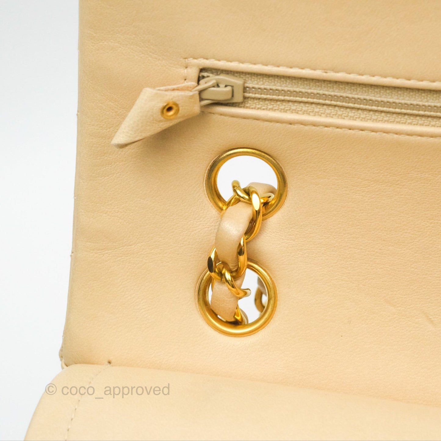 Chanel Vintage Medium Classic Flap Beige Lambskin 24K Gold Hardware