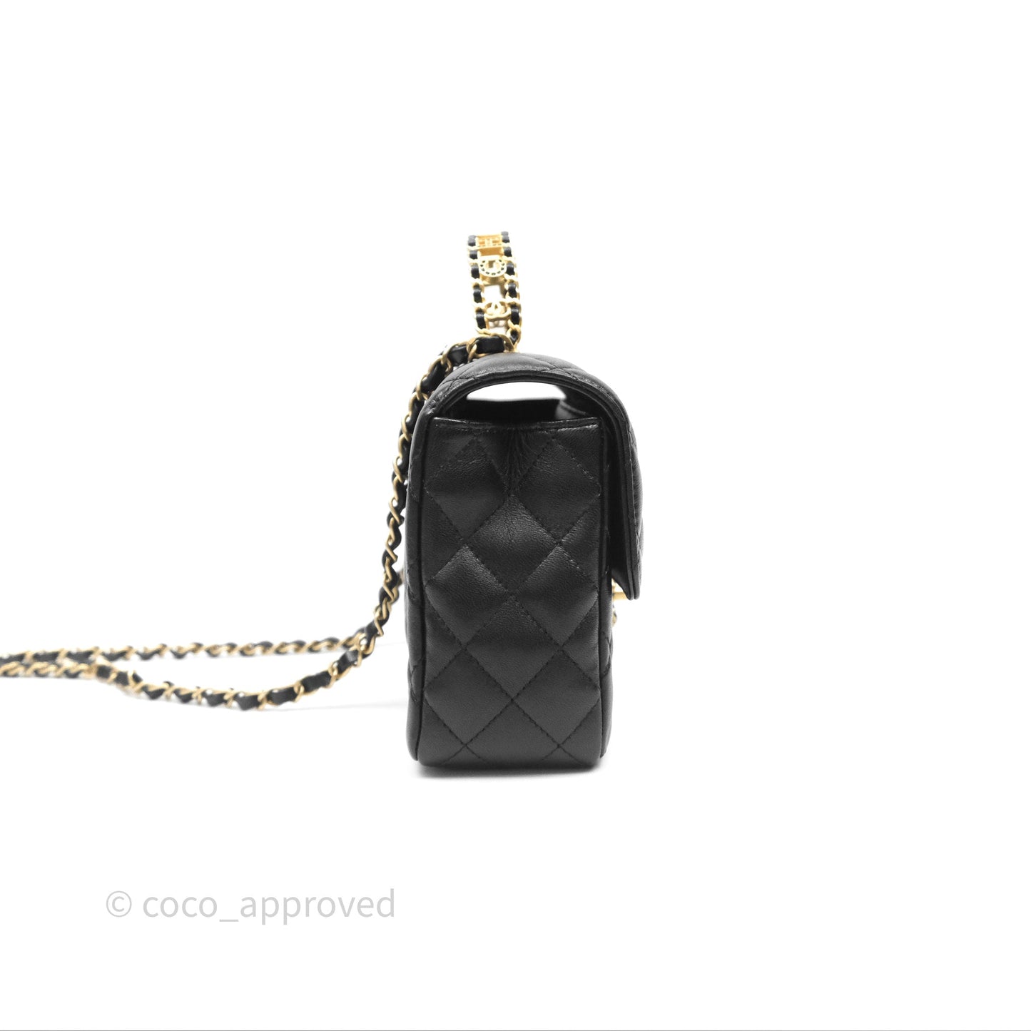 Chanel Logo Top Handle Small Flap Bag Black Lambskin Gold Hardware 24C